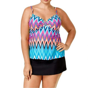 NWT Island Escape Plus Size Solid Swim Skirt Black Thigh Minimizer Size 16W